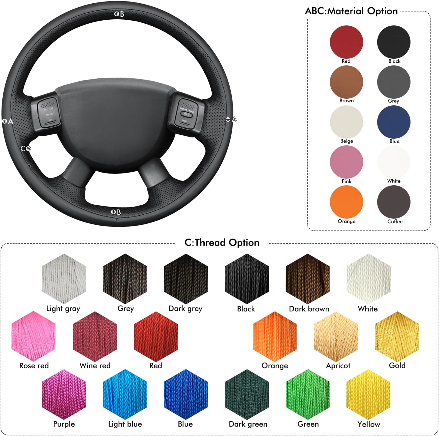 MEWANT Hand Stitched 3D Style Steering Wheel Wrap Cover for Dodge Ram 1500 2500 3500 2004-2008 Steering Wheel Accessories for Dodge Ram 1500