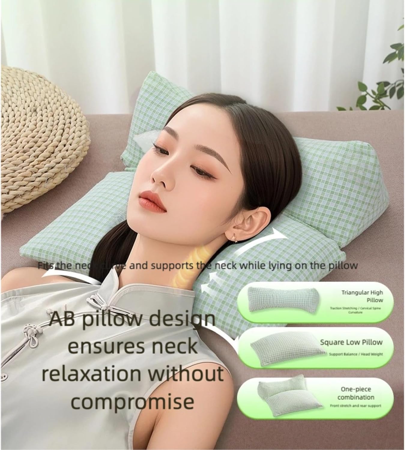 Adjustable Buckwheat Pillow with Organic Cotton Shell - Firm Neck Support for Back/Side/Stomach Sleepers, 5D Stripes Print, Separable Design, Cool & Breathable