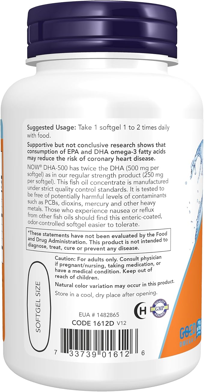 NOW Foods DHA-500 con 250 EPA, 90 Cápsulas Blandas miniatura 3