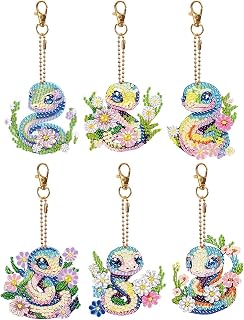 6 Pcs Diamond Painting Keychain Kits,Double Sided Diamond Art Ornament Keychains for Adults Beginners Decoration,DIY Diamonds Painting Keyrings Kit for Birthday Christmas. (Snake)