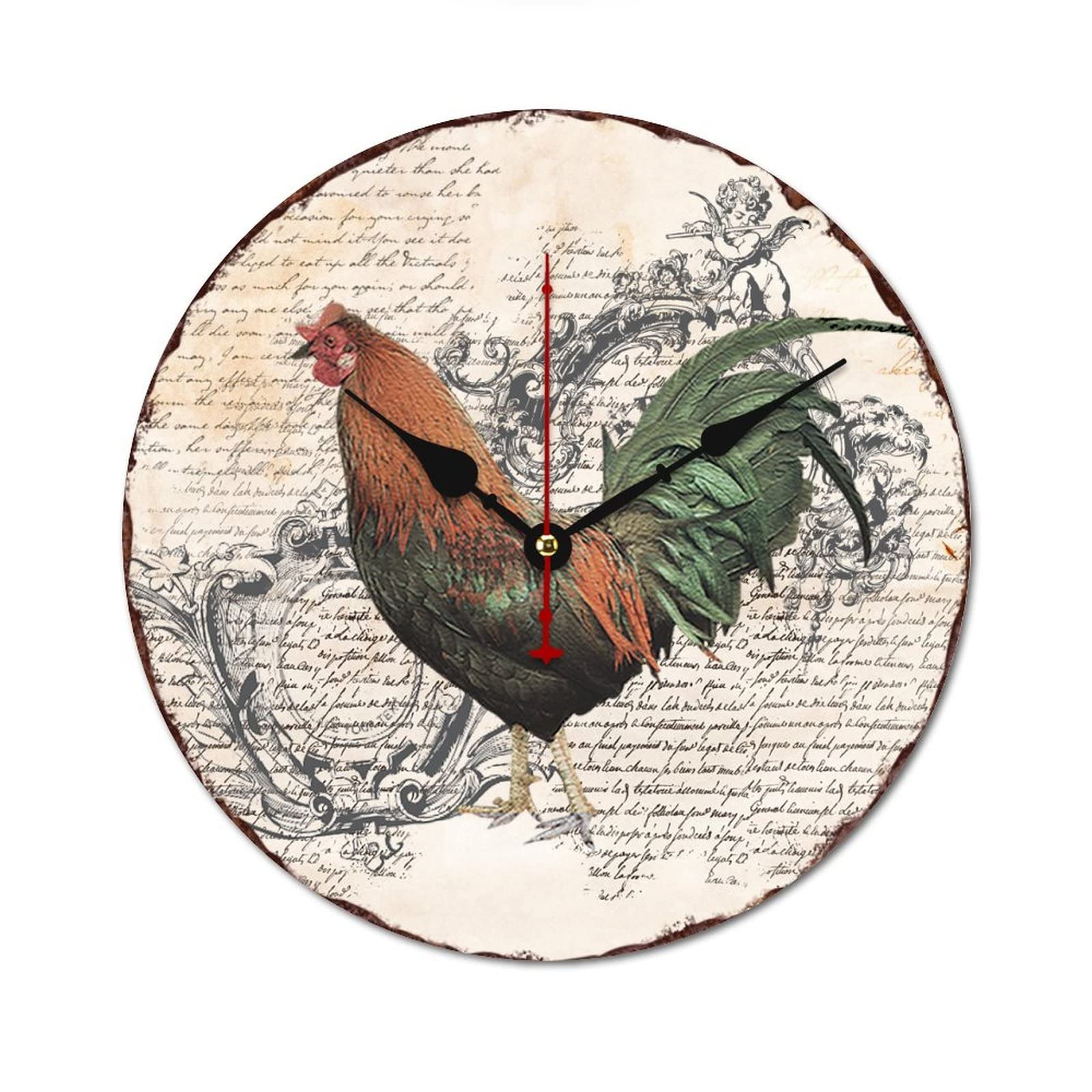 Horloge murale en bois avec coq décoration vintage maison montre quartz 38cm