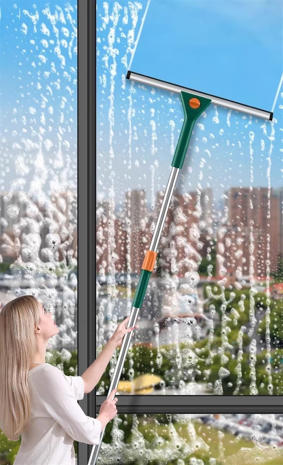 Limpiacristales Limpiador de Ventanas Escobilla limpiacristales, 4.9 7.2FT Long Telescopic Window Cleaning Pole with Rubber Blade, Window Washer Cleaning Kit for Indoor/Outdoor Glass and Car Windshiel