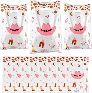 AEOKJOSI 30 PCS Cowgirl Party Favor Goodie Bags for Birthday, Baby Shower, Halloween, 6.4x10 Inch Plastic Gift Bags Bulk with Handle for Candies, Snacks, Treats & Return Gifts - Western Theme Bag