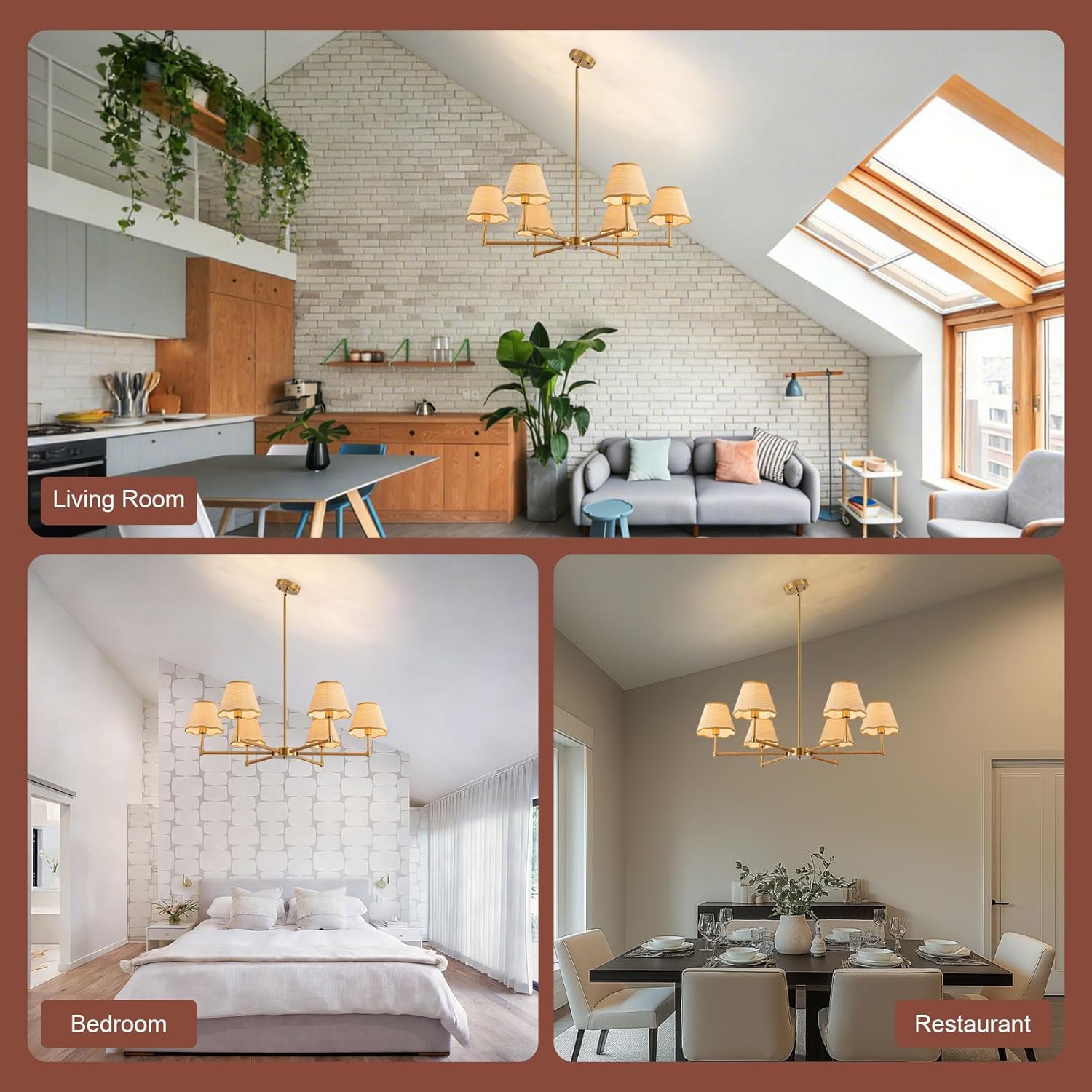 6-Light Boho Rattan Chandelier 37.4" Large Boho Light Fixture Gold Farmhouse Coastal Chandeliers with Hand Woven Lampshade for Dining Room Kitchen Island Living Room Bedroom Foyer