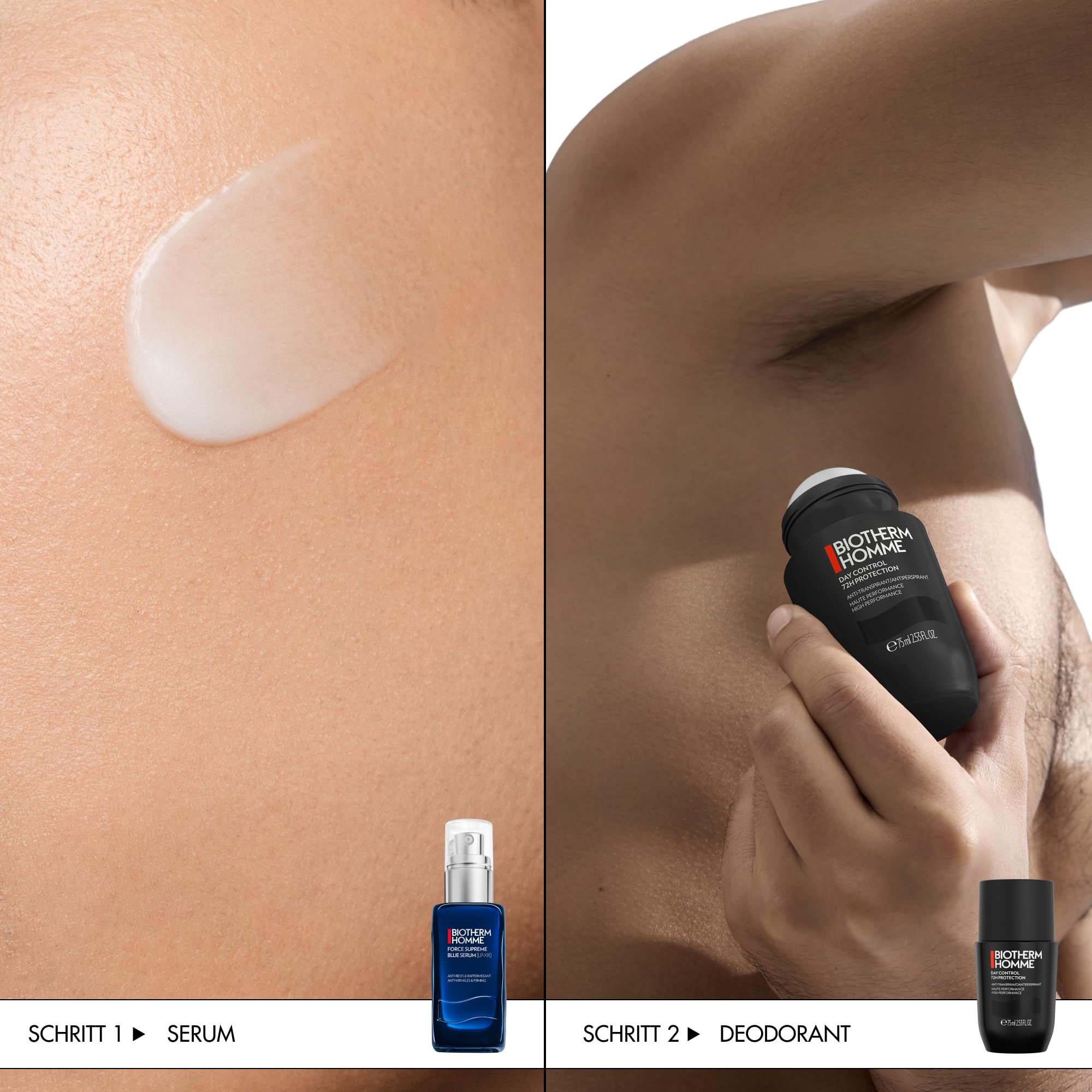Biotherm Homme Pflegeset mit Day Control 72H Deo Roll-On 75 ml & Force Supreme Blue Serum 30 ml, langanhaltender Schutz und Anti-Aging Pflege für Männer