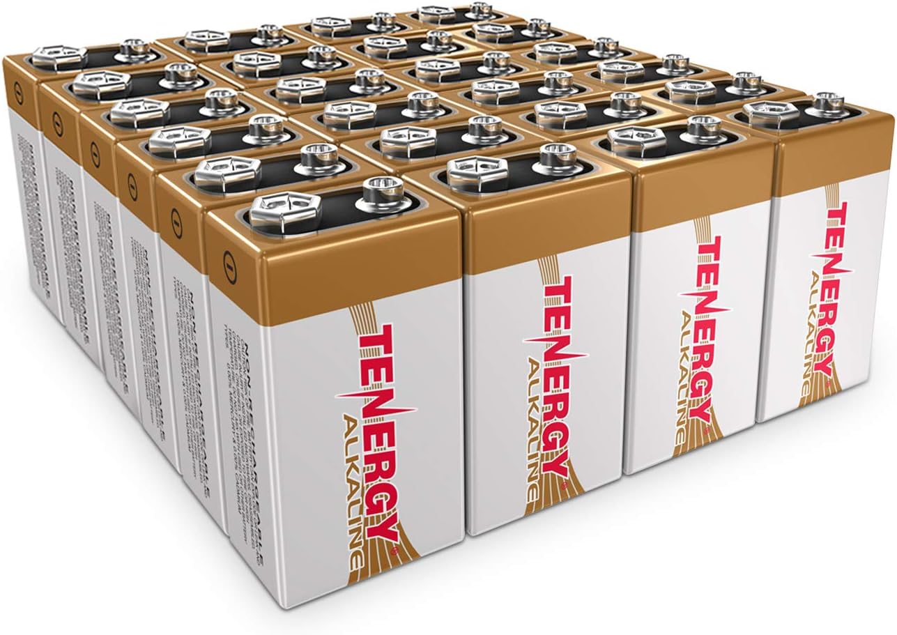 Tenergy 6LR61 9V Alkaline Battery, Non-Rechargeable Battery for Smoke Alarms, Guitar Pickups, Microphones and More, 24 Pack