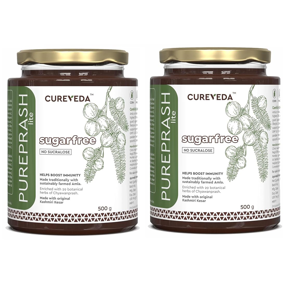Cureveda Pureprash Lite-Sugarfree Chyawanprash, Safe for Diabetics, Low Calories, Organic Immunity Booster for All Age Groups with Saffron/Kesar, No added Sugar, No Sucralose (500gm) (Pack of 2) (B0CZHZKNC9) Amazon Price History, Amazon Price Tracker