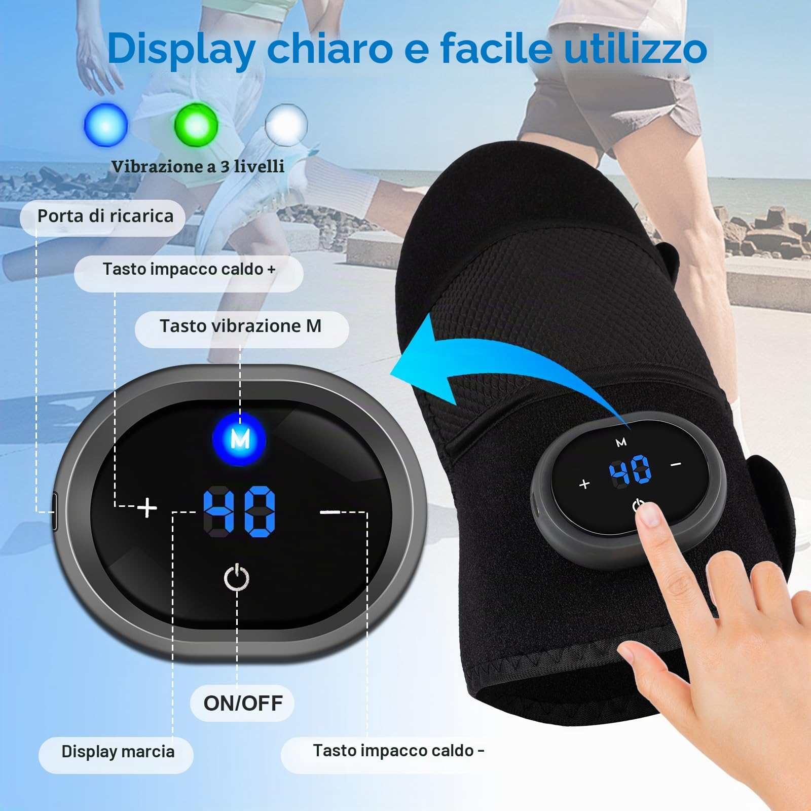 BIBIRE Massaggiatore per Ginocchio Senza Fili con Riscaldamento e Vibrazione, per Artrite, Gonfiore, Legamenti Stirati e Lesioni