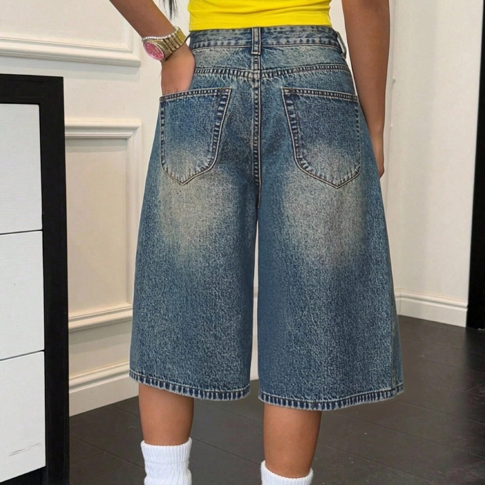 Short en jean baggy pour fille - Coupe ample - Coupe ample - Short en jean - Short de plein air - Short de loisirs