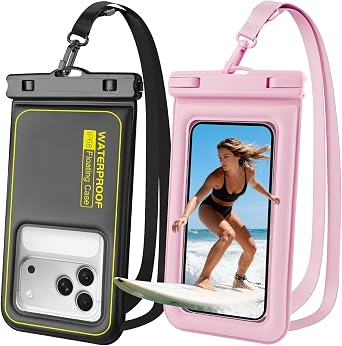 Floating Waterproof Phone Pouch 2 Pack, IP68 Waterproof Phone Case, Up to 8.3" Dry Bag for iPhone 17 16 15 14 Pro Max Samsung S25 Ultra S24 S23, Kayak/Beach/Cruise Travel Essentials,Black+Pink