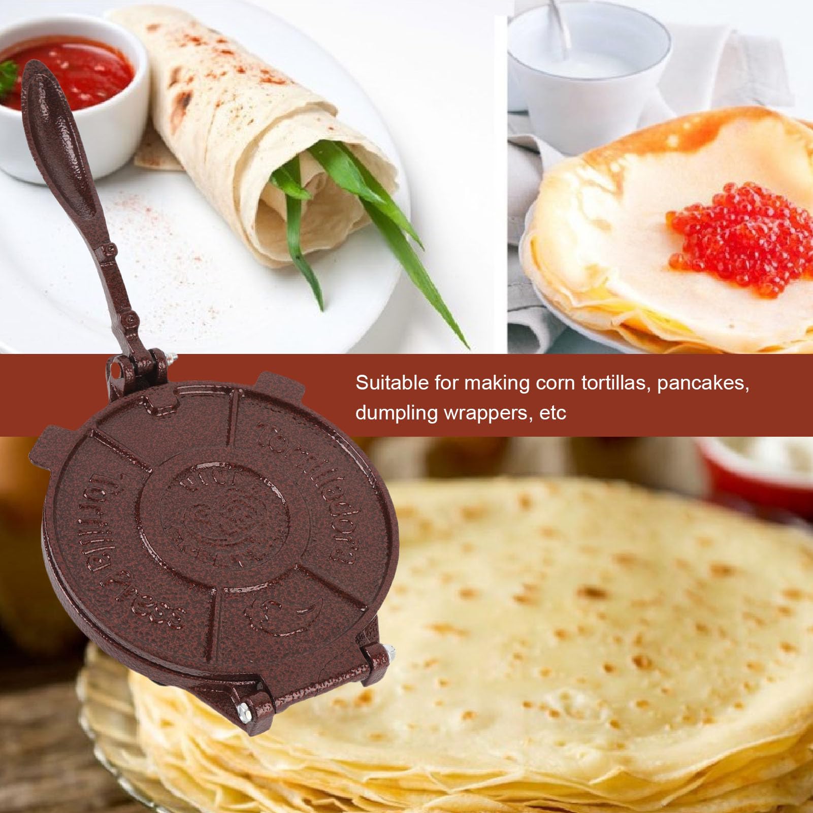 Mumusuki Tortilla Press 27 Cm, Fabricante de Tortillas de Hierro Fundido con Manual de Servicio Pesado Tortilleria Pataconera para Empanadas, Panes Planos, Arepas, Tostones