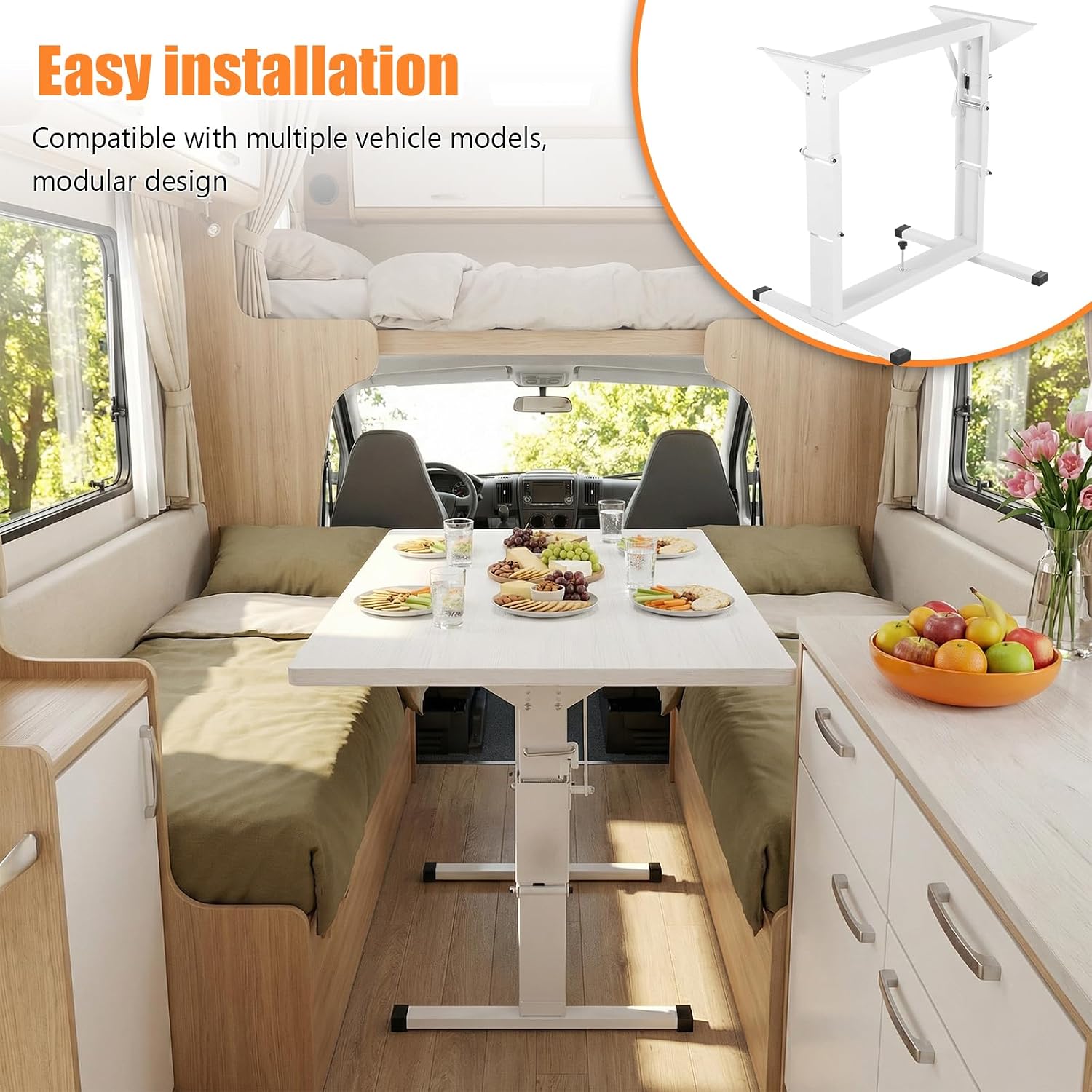 RV-Specific Folding Table Frame Multi-Purpose Liftable Table Frame Easy Install Adjustable Tables Legs Suitable for Caravan Outdoor Activities