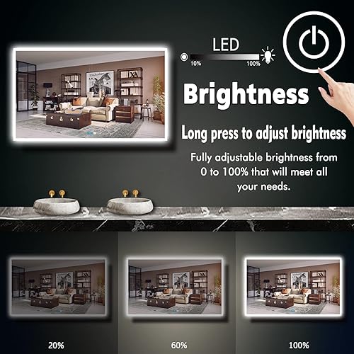 Miniatura 9 de THEKLA Espejo de baño LED retroiluminado de 32 x 48 pulgadas para pared de baño, espejo de tocador iluminado de 48 pulgadas con luces, 3 colores