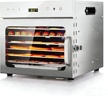 Food Dehydrator Stainless Steel, oiyocemo 6 Tray Fruit Dryer Machine with Free Recipe Book, BPA-Free, 3090  Temperature Setting, Max 24h, Dehydrator Food Dryer UK for Vegetables, Meats, Chili-400W
