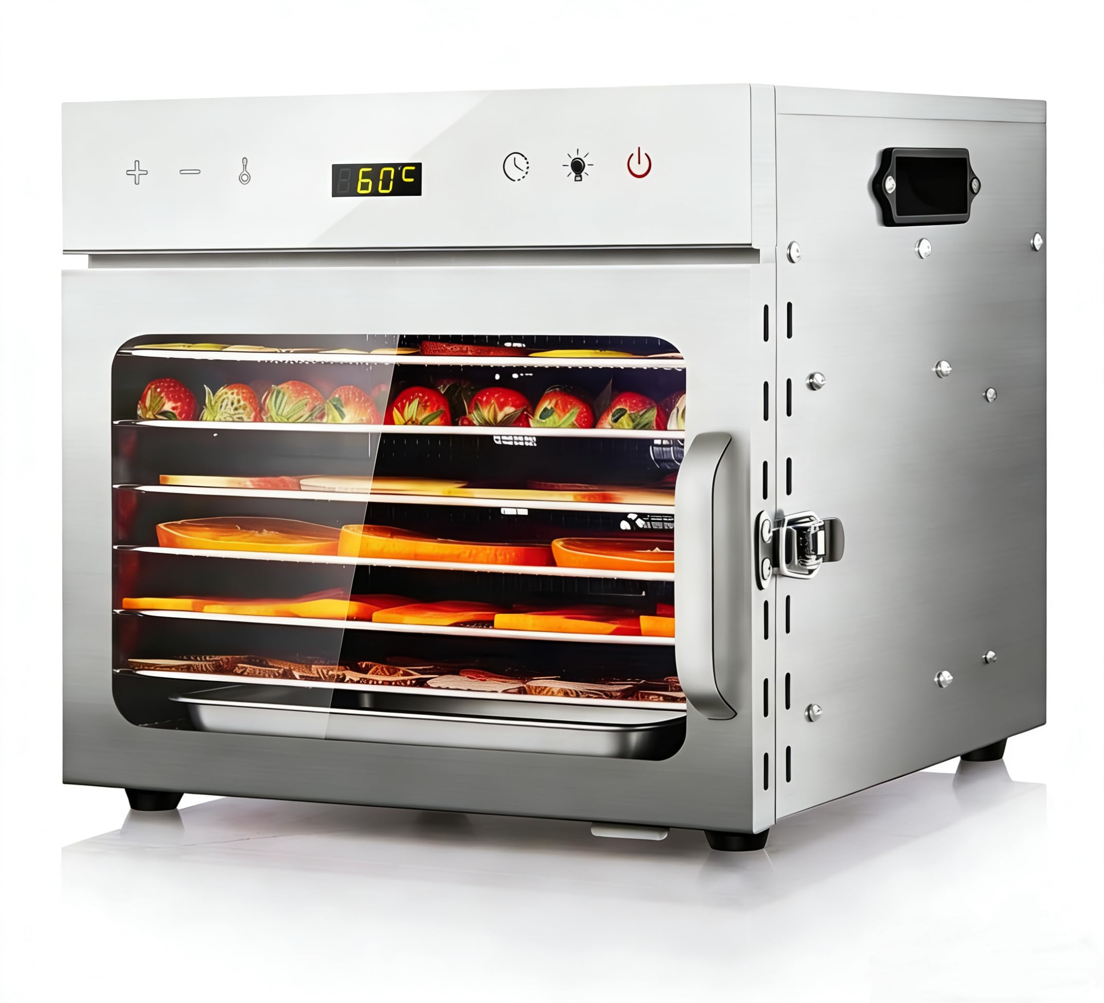 Dörrautomat Edelstahl mit Rezeptheft, 6 Etagen Dörrgerät Temperaturregler von 30-90℃, BPA-frei, Dehydrator für Obst- Fleisch- Früchte-Trockner-Gemüse-Kräuter, Timerfunktion von 24h