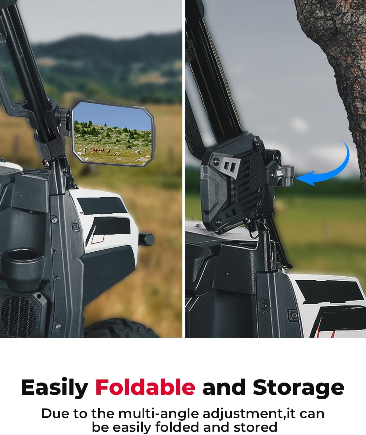 KEMIMOTO UTV Side Mirrors 2025 NEW Billet Aluminum 8.4" x 5.7" Wide View for Pro-fit Compatible with Polaris Ranger/General Can Am Defender/Commander/Maverick Trail CFMOTO Uforce Fit in Windshield