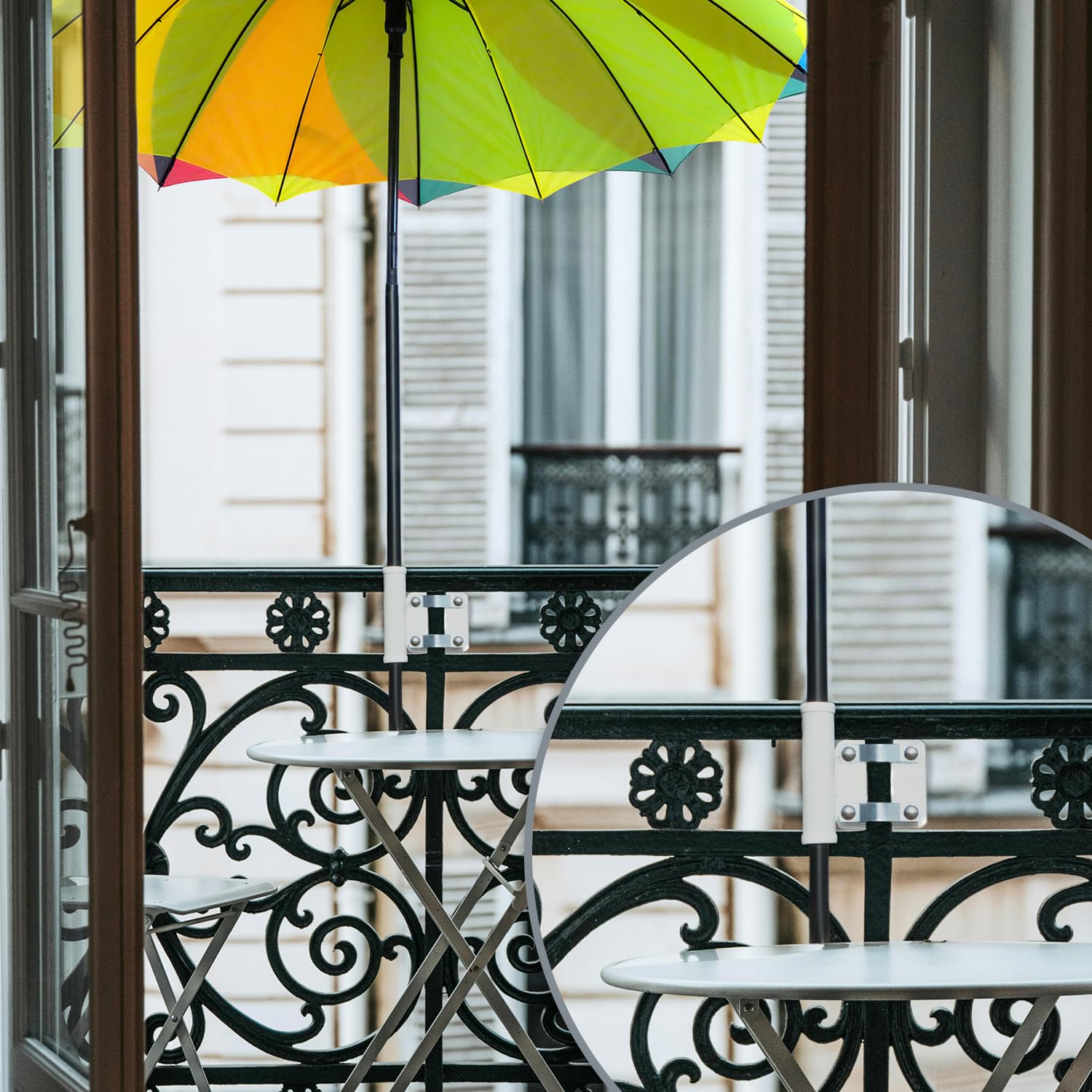 COM-FOUR® Uchwyt na parasol do balustrad balkonowych, Uchwyt na parasol | grubosc panelu do 30 mm