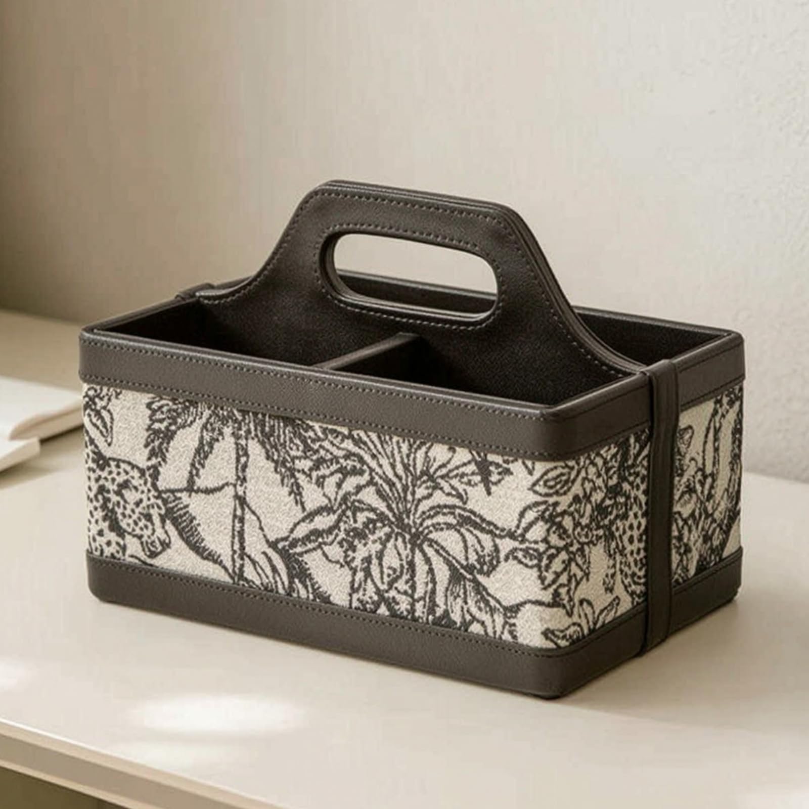 Schreibtisch-Organizer mit fächern multifunktional aufbewahrungsbox mit tragegriff geteilt aufbewahrungsbox fächern für schminktisch, Schwarz, Modern Und Schlicht