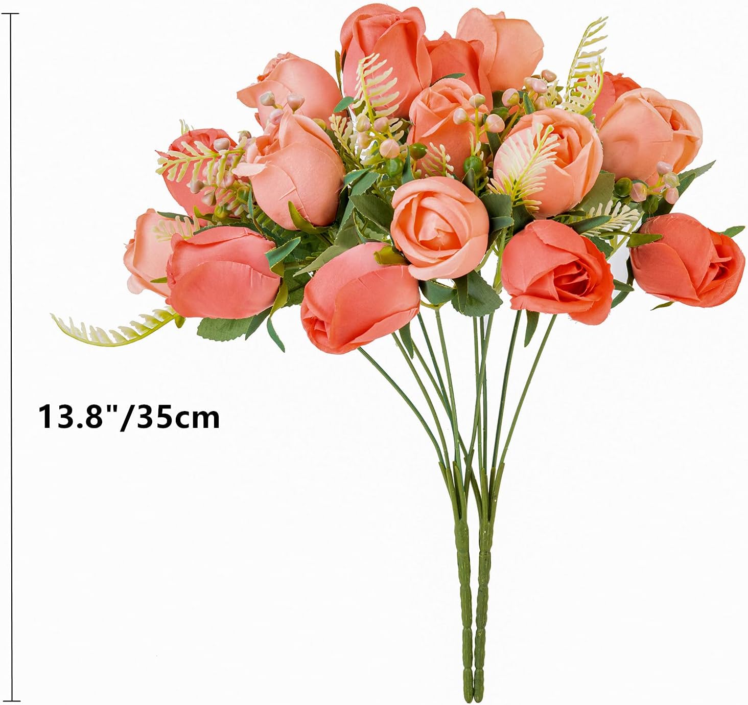 Artificial Rose Flower 20 Heads 2 Bundles Bridal Bouquet Silk Rose Bulk for Wedding Home Valentine's Day Party Decor, Mixed Living Coral - Image 4