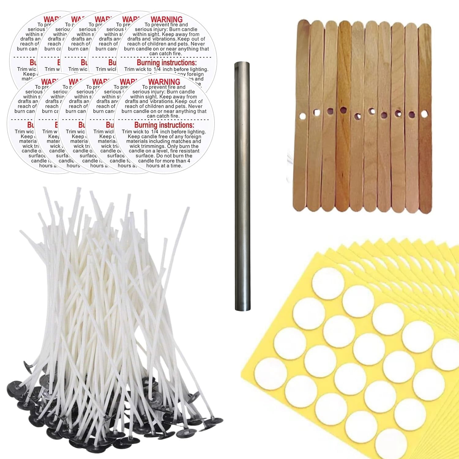 Candle Making Kit – Includes 50 Candle Wicks for Candle Making 3 Inch, 50 Sticky Wick Stickers & 10 Wooden Wick Holders – Perfect for DIY Crafts & Homemade Candles