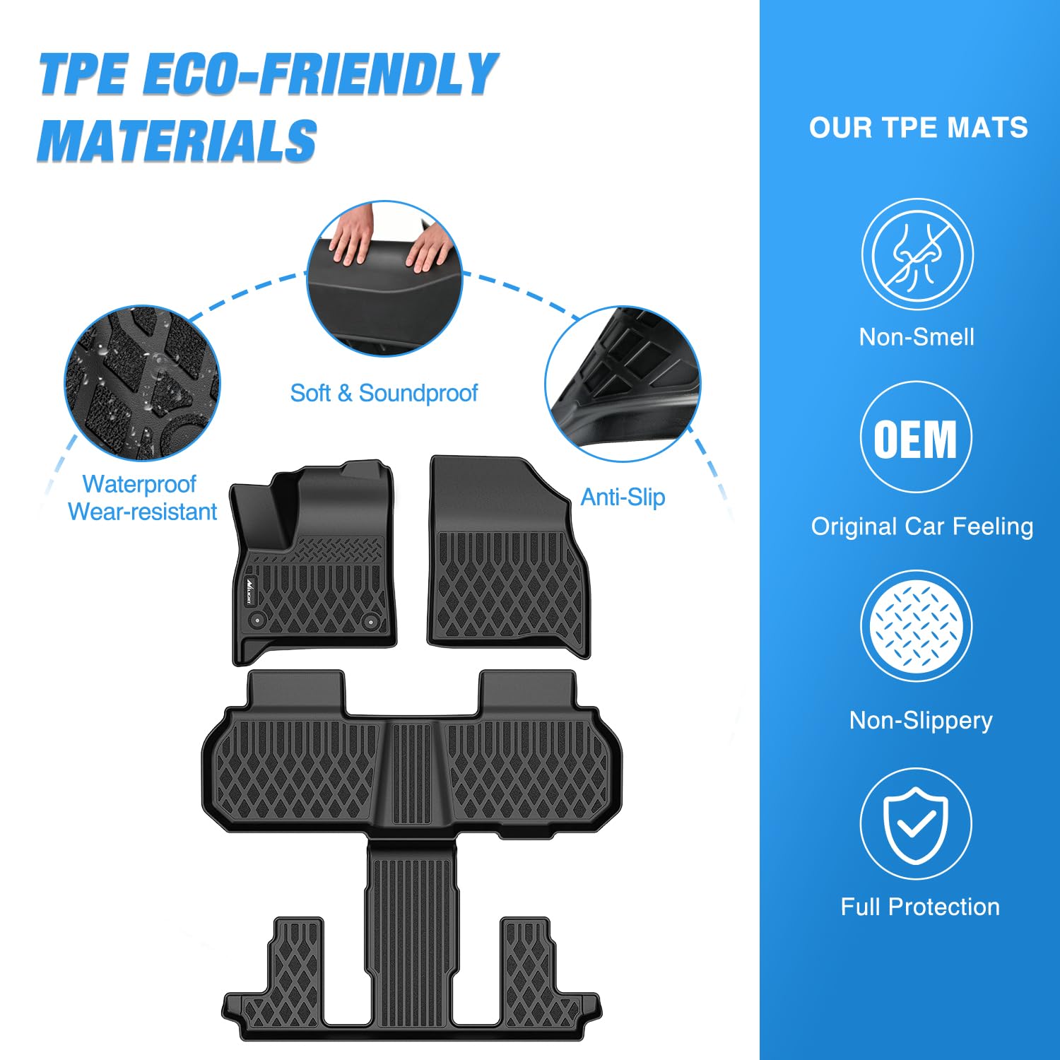 Nilight TPE Floor Mats for Chevy Traverse GMC Acadia 7 Seats 2024-2026 Buick Enclave 7 Seats 2025 2026 — view 3