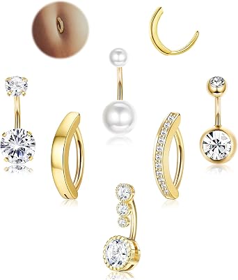 Lot De 6 Piercings Nombril 14G Acier Chirurgical – Anneaux Courts Avec CZ Et Perles Pour Grossesse Ou Look Quotidien