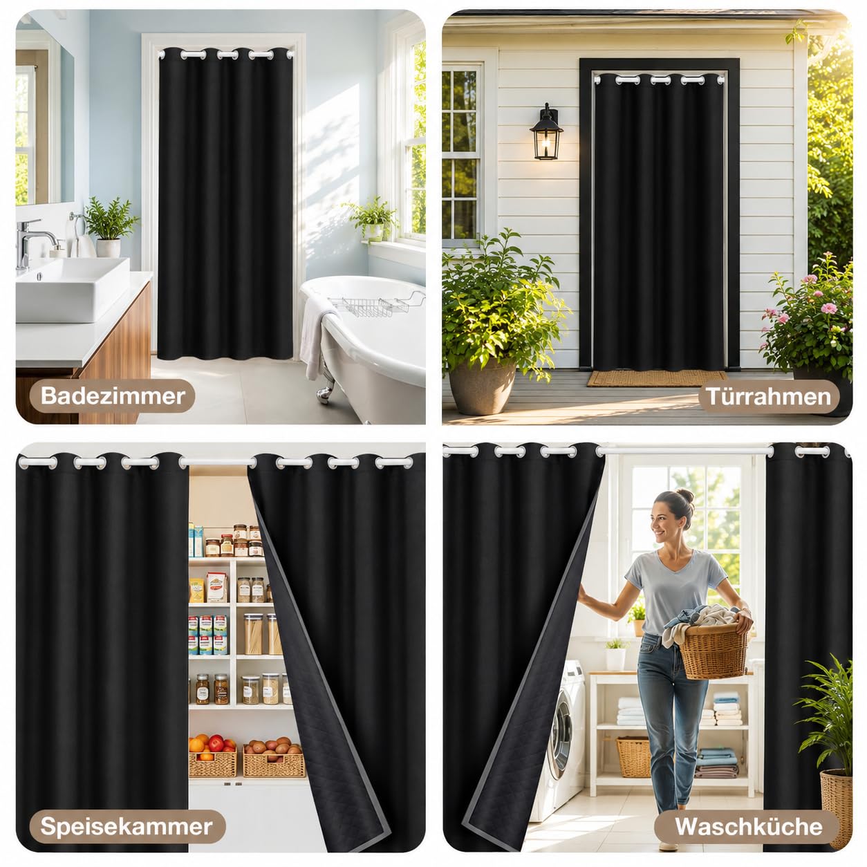 Rideaux de porte (Noir, B132xH203cm)
