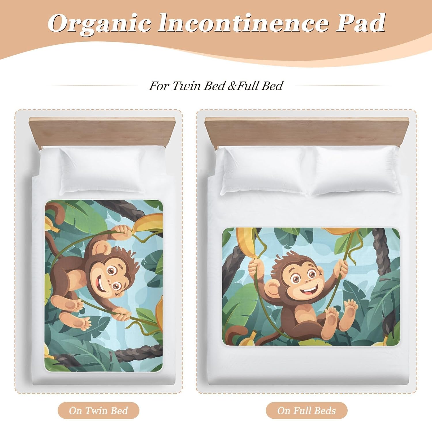Cute Cartoon Monkey and Banana Extra Large Resuable Toddler Mattress Pads Water Resistant Potty Training Cover Skin-Friendly Diaper Pads for Children Adults Pets , 52" L x 34" W
