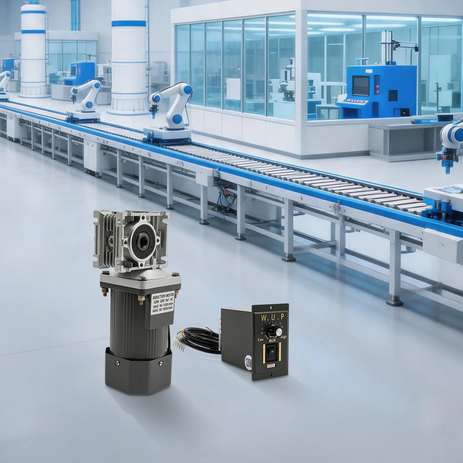120W Getriebemotor 220V mit Drehzahlregler, 25Nm Drehmoment 1:80 Untersetzung Reversibel, RV30 Turbine DC Motor PWM Steuerung 90-1650U/min, Getriebereduzierungsmotor mit Drehzahlregler
