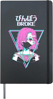 Vaporwave Aesthetic Anime Girl Japanese Broke Eboy Egirl Hardcover Journal, Black