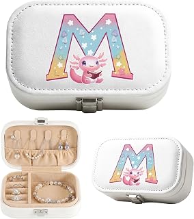 Personalized Jewelry Case for Granddaughter with Custom Initial | Novelty Axolotl Print Jewelry Box for Girls & Teens Compact Earrings Necklaces Organizer