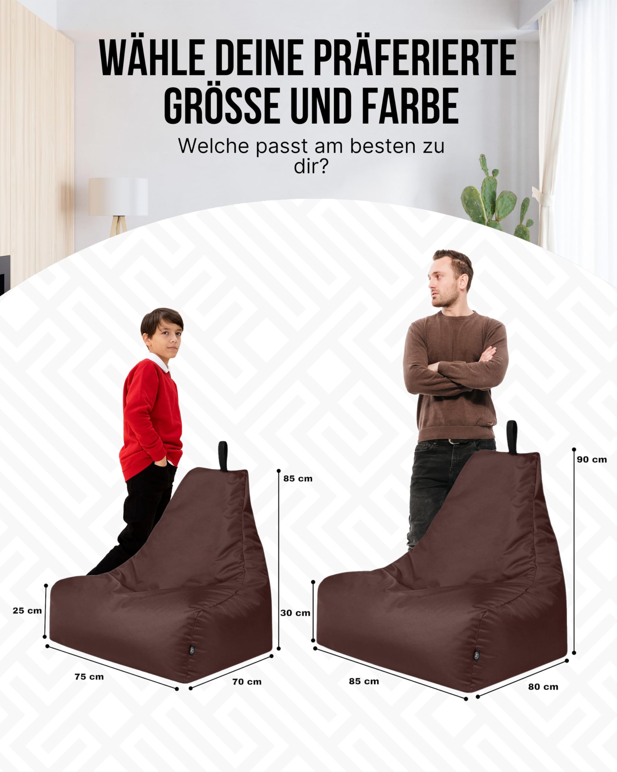 PATCH HOME Puf lounge para juegos puff asiento puff suelo con cojín con cremallera listo para rellenar (XL con cremallera, marrón)