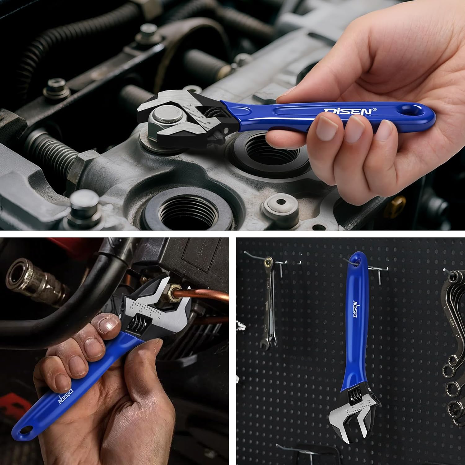 DISEN 6 Inch Adjustable Wrench, Crescent Wrench with Cushion Grip, Adjustable Spanner Wide Jaw Black Oxide Finish, Small Crescent Spanner with Metric Scales, Cr-V Steel