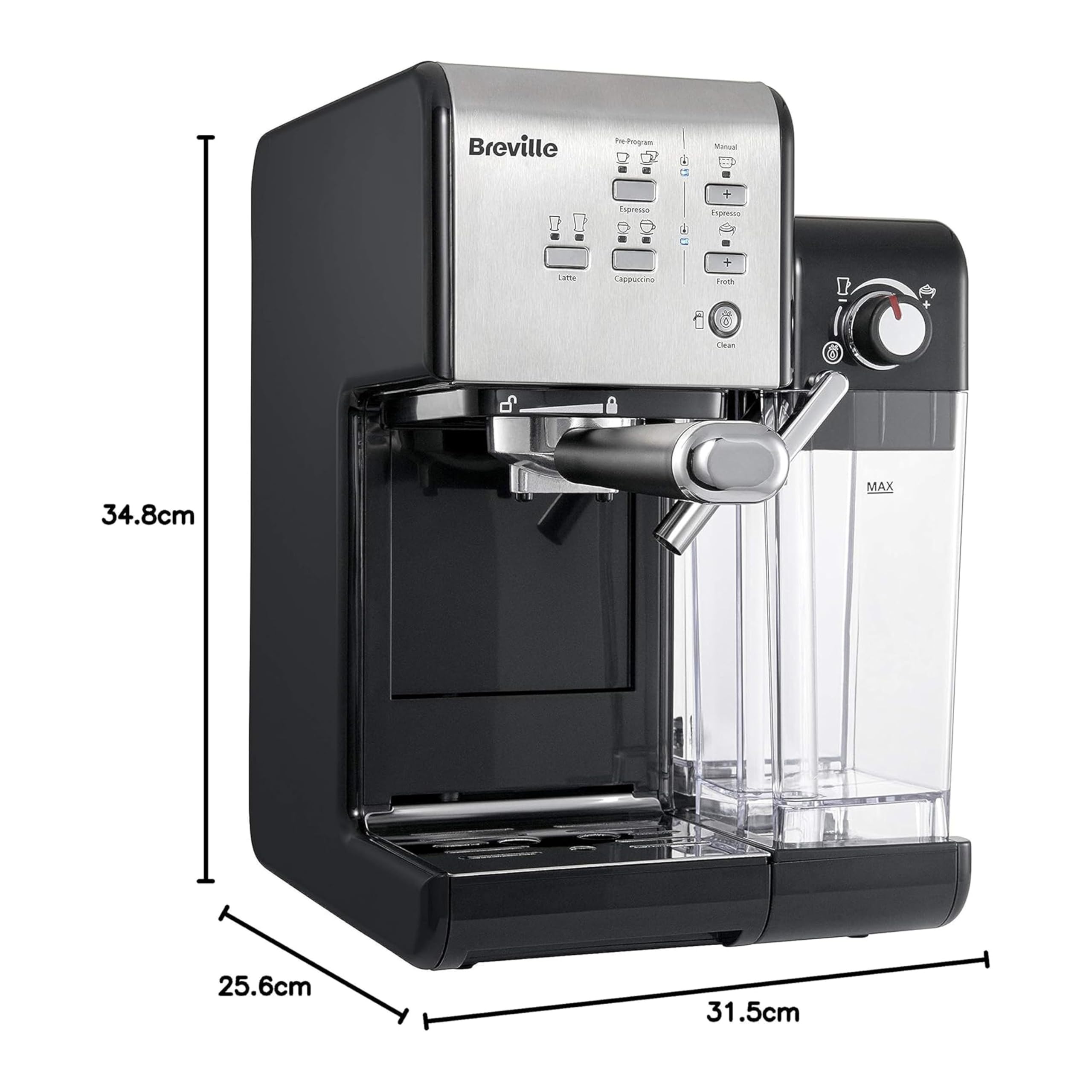 Breville Prima Latte II Espresso | Latte- und Cappuccino-Maschine | 15-bar-Profipumpe und Milchaufschäumer | Silber [VCF108X]