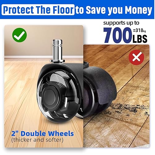 Miniatura 3 de Sytopia Juego de 5 ruedas universales para silla de oficina, ruedas de repuesto de goma de 2 pulgadas para suelos de madera dura y alfombras,