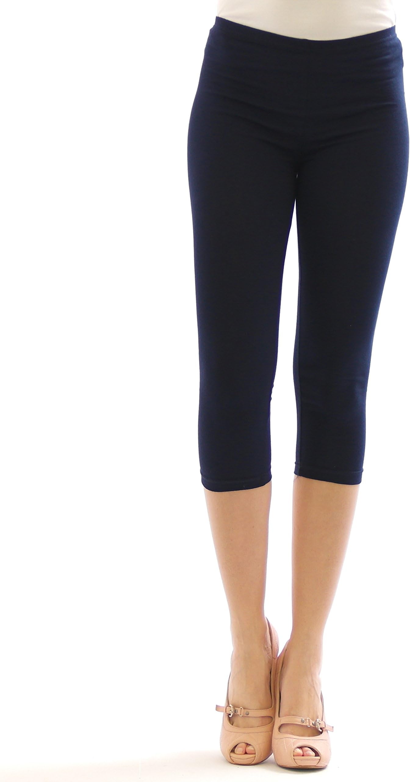 Y-shop Capri Women's 3/4 Leggings Leggins Shorts Knee-Length Trousers Cotton - Blue - 10