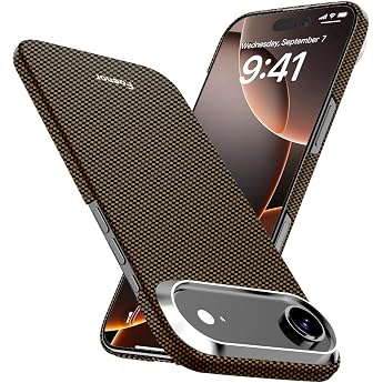 Aramid Fibre Case for iPhone 17 Air Compatible with MagSafe Ultra Thin & Lightweight Protective Case for iPhone 17 Air Kevlar Aramid Fibre with Ultra-Slim Caseless Feel Plain/BlackGold
