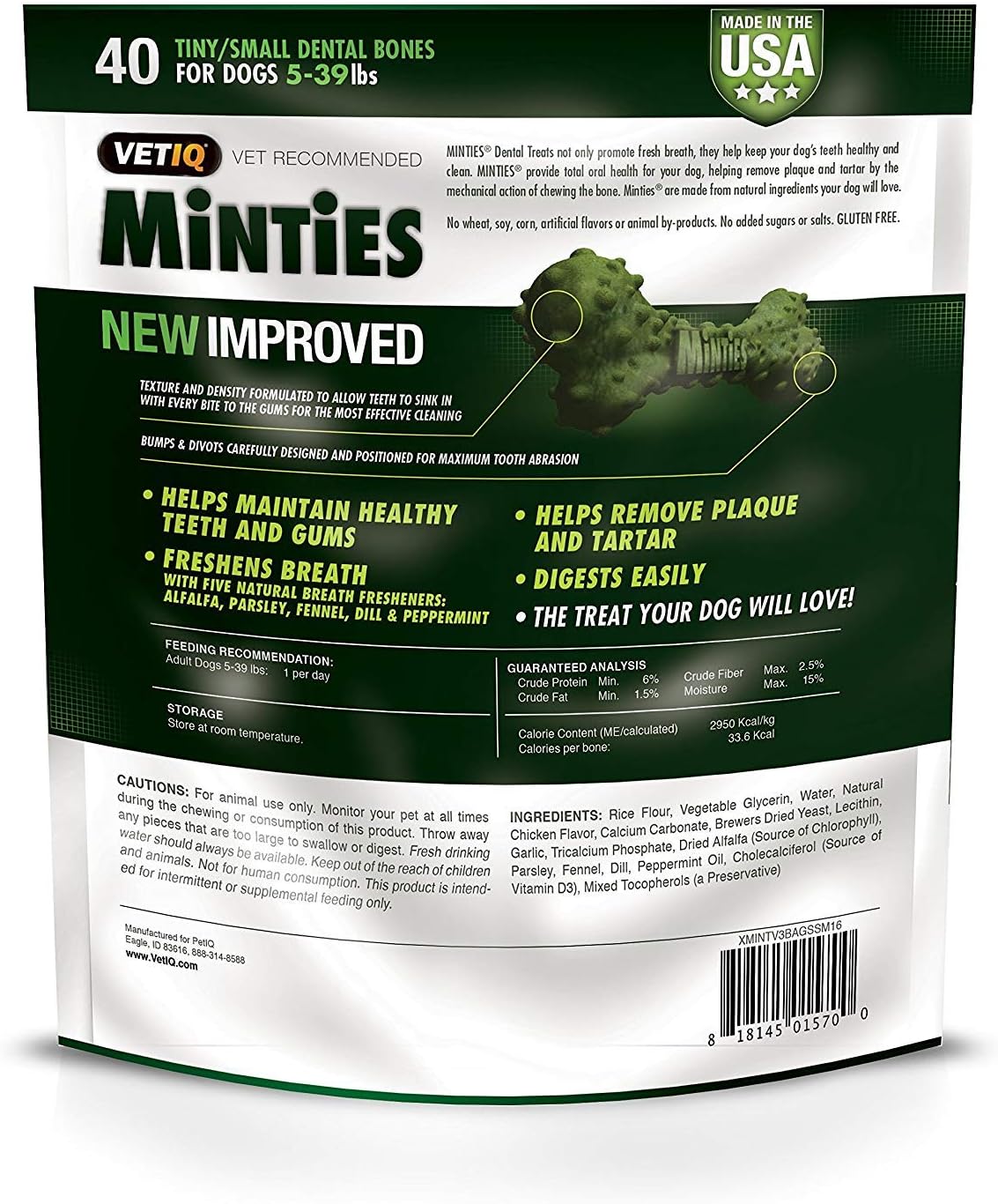 Minties Dog Dental Bone Treats, Mint, Tiny/Small, 16 oz (Pack of 2)