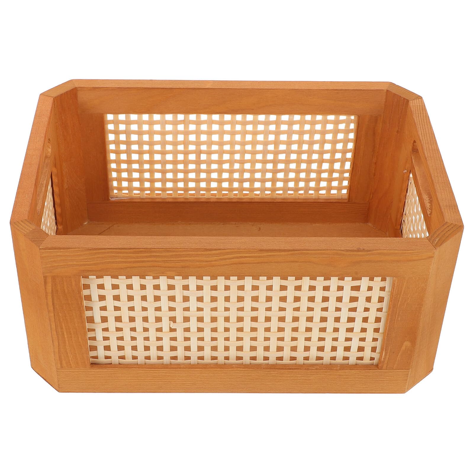Kleiner Aufbewahrungskorb aus Rattan mit Henkel, Holz, 30x20x14 Cm