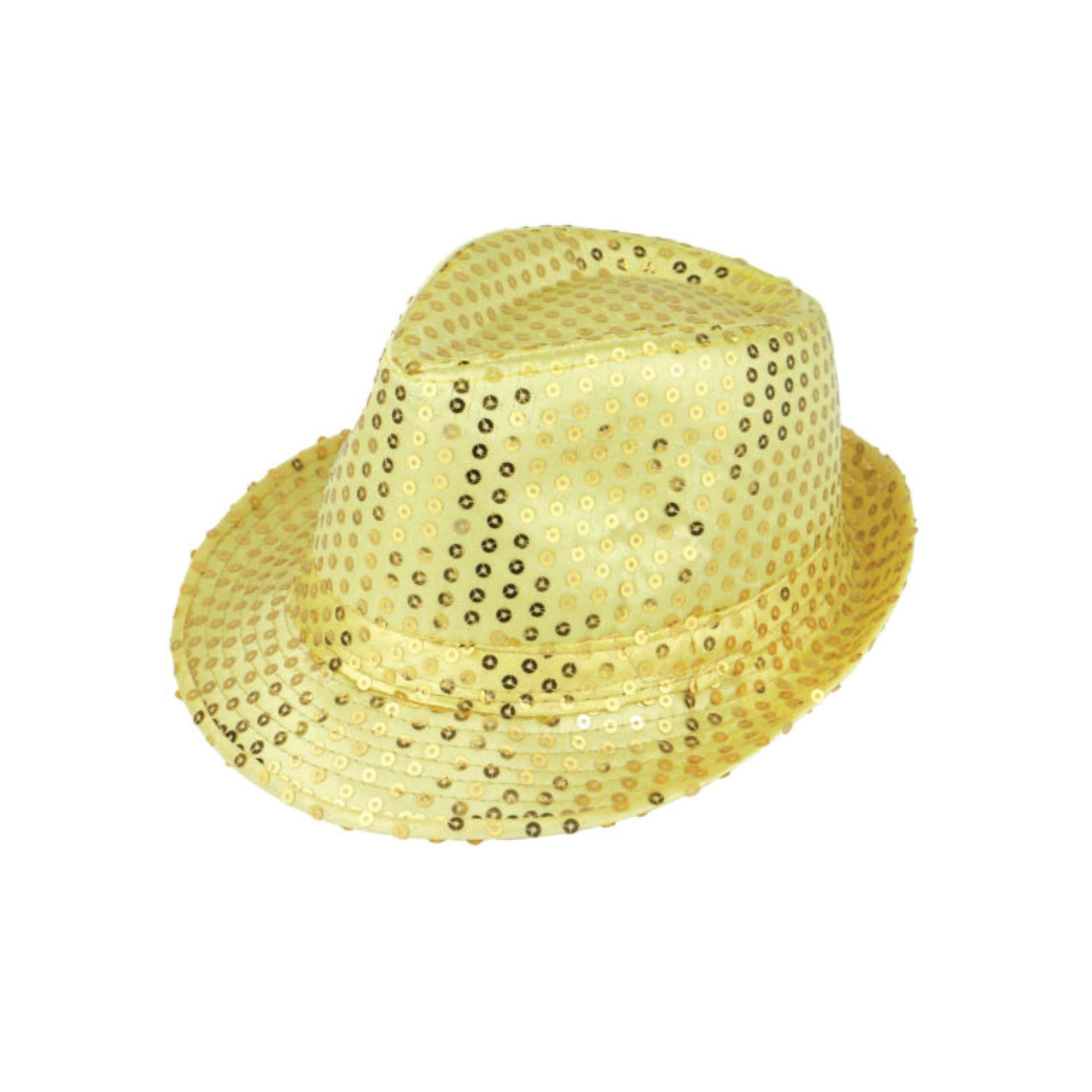 Lizzy Adult Sequin Gangster Hat | 70'S Disco Hat Sequin Fedora Hat for Party Hip-Hop Sequin Hat,Shiny Disco Hat for Hen Party Night Fancy dress Disco Theme Dance Costume Accessory (Gold)