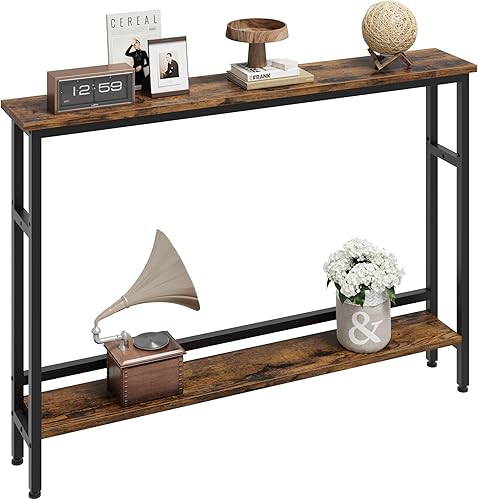 GAOMON Mesa de sofá estrecha de 5.9 pulgadas, mesa consola delgada de 2 niveles con estante ajustable, mesa delgada detrás del sofá para sala de