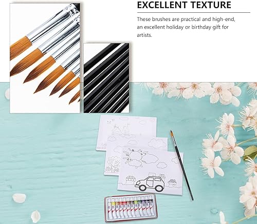 Miniatura 7 de EXCEART Juego de 9 pinceles de acuarela redondos planos en ángulo para niños y niñas, adultos, mango negro