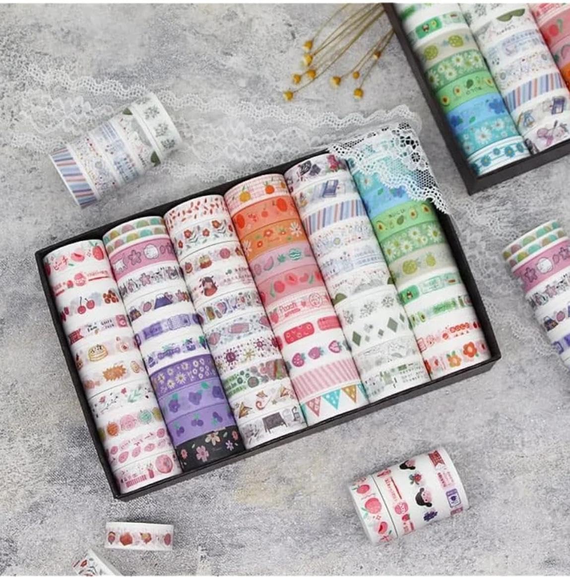 Crafty Cuddle Washi Tape Set Decorative Japanese Masking Paper Tape for Scrapbooking, Planners, Card/Gift Wrapping, DIY Decor and Craft Supplies Multicolor Printed Design - 60 Pcs-image-30