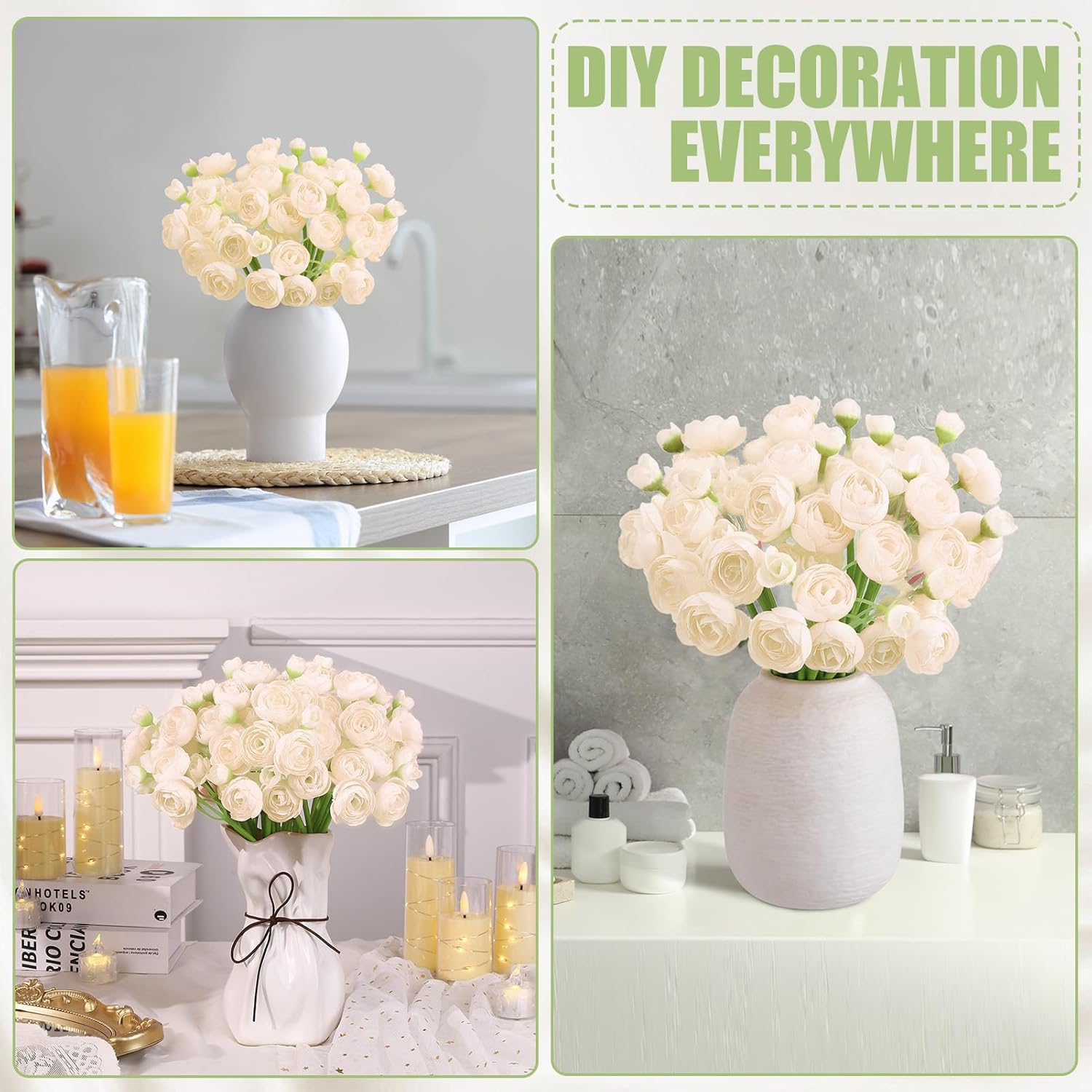 5 Bouquets Cream Ranunculus Artificial Flowers, 30 Pcs Silk Mini Faux Ranunculus Bouquet for Wedding, Bridal Shower, Centerpieces, and DIY Decorations - Image 6