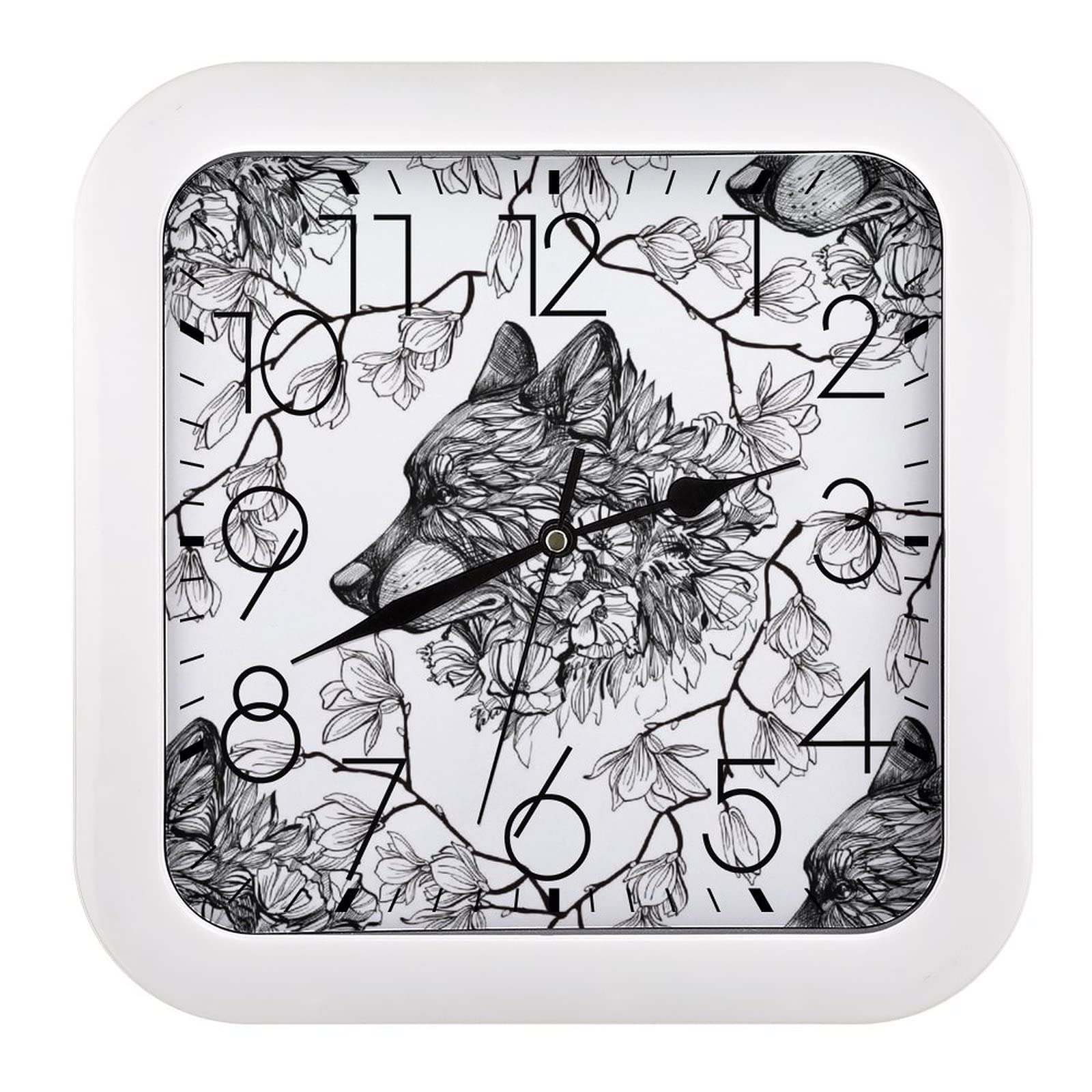 Pendule murale renard noir silencieuse contre les bruits de tic-tac