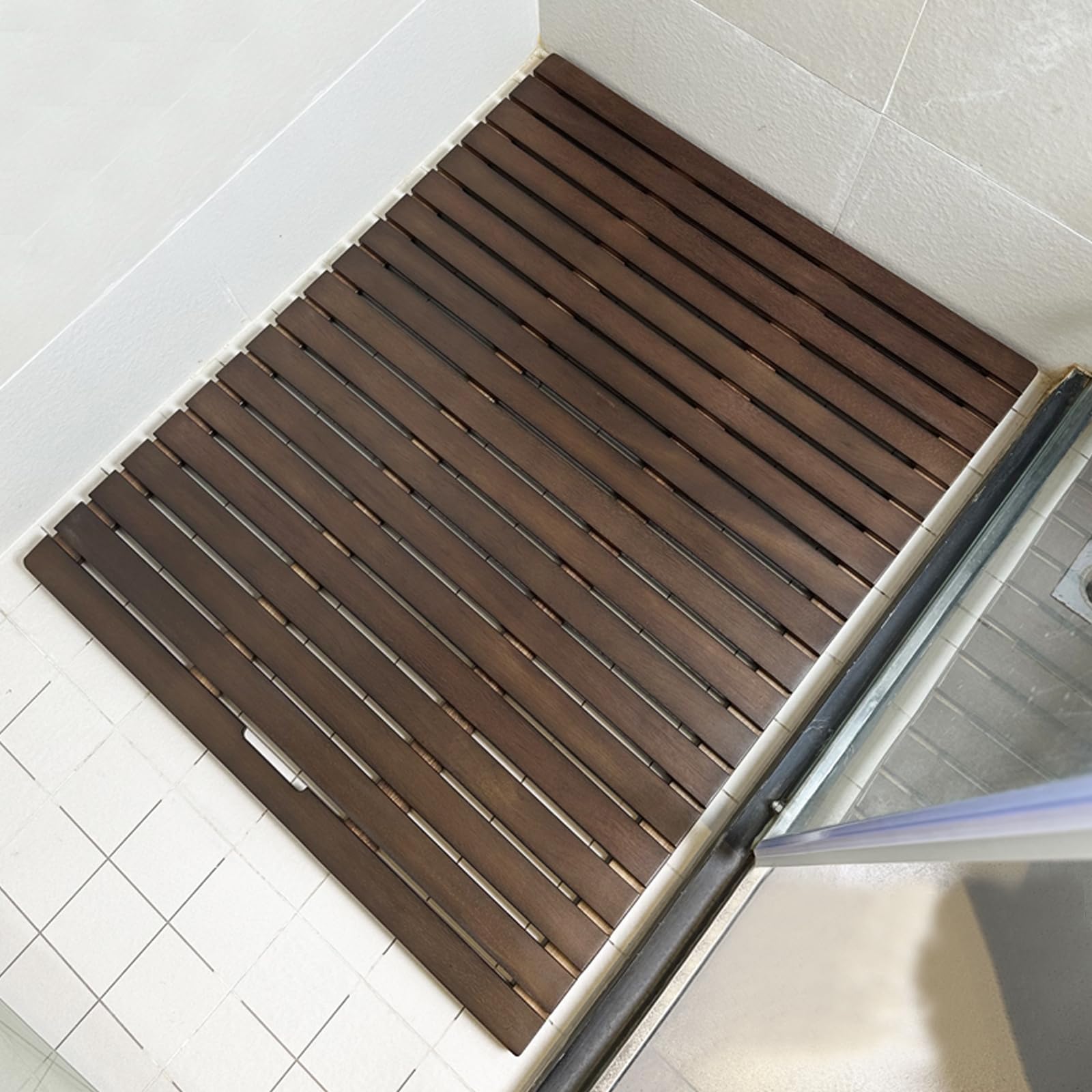 Alfombra de Madera para baño, Alfombra de baño y Ducha Madera Nogal Negro, Varios tamaños(40x40cm/16x16in)