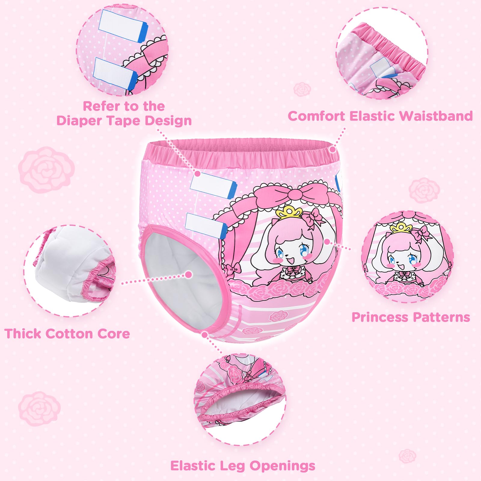 LittleForBig Weiche Seidiges Unterwäsche Bequeme Waschbare Wiederverwendbare Trainingshosen für Erwachsene - Little Beauty Rosa M