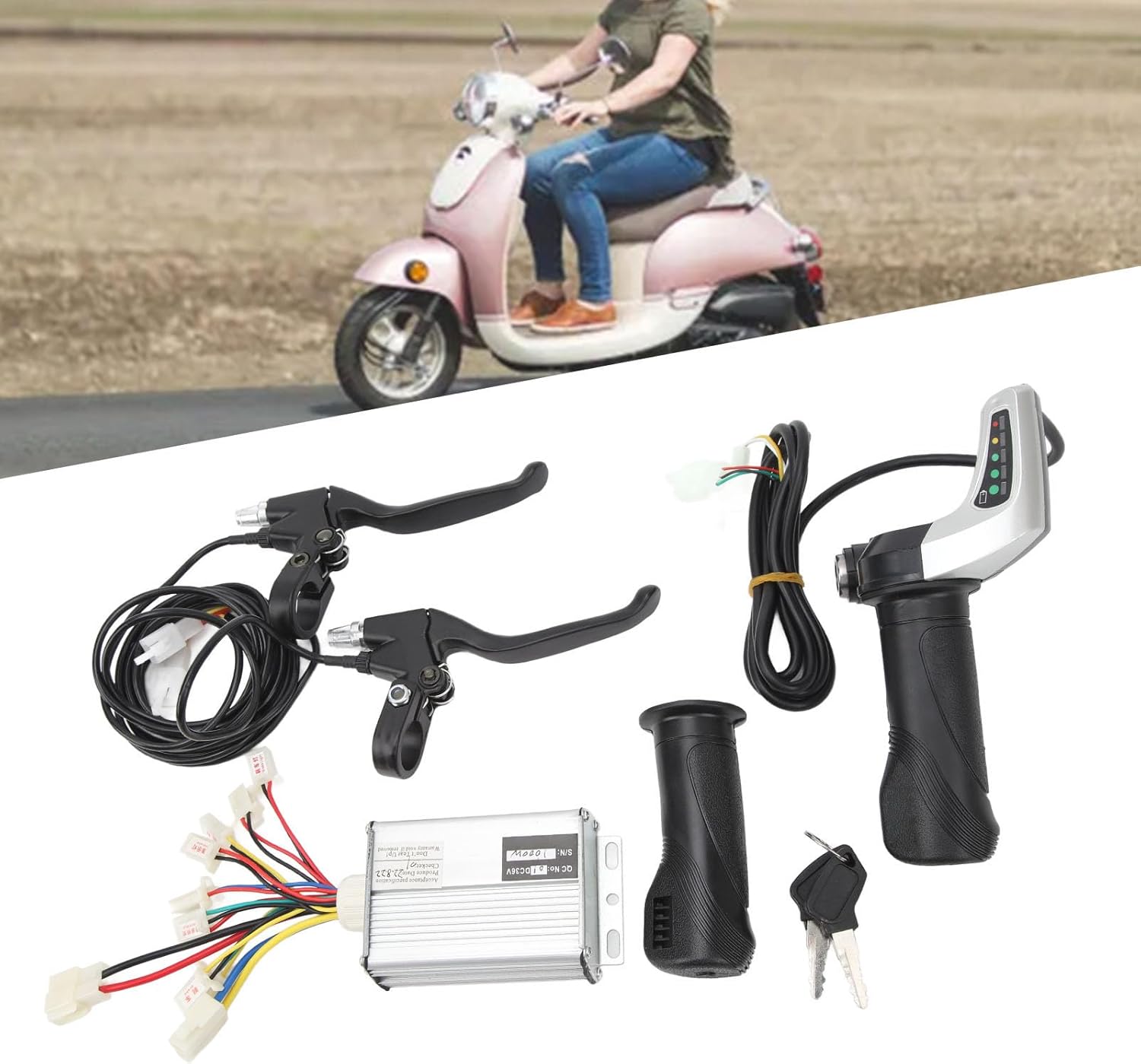 E Conversion Kit, 3V 1000W Electric Controller Conversion Kit Throttle Grip with 36V Tip Screen Lock All Aluminum Brake Handle