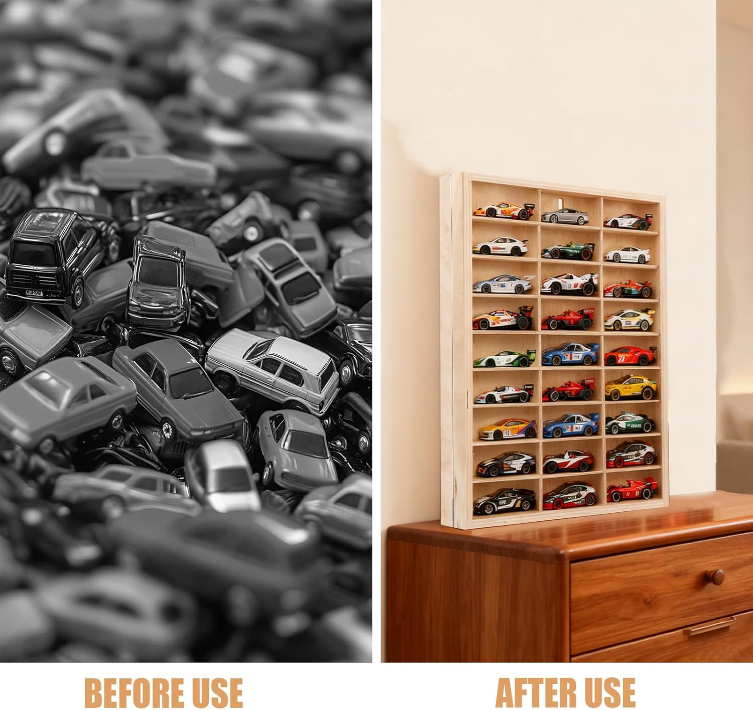 for Hotwheels Wooden Display Case,54 Space 1/64 Scale Toy Car Display Case Fit for Hotwheels Wooden Storage Display Shelf for Toy Cars Wall Mount Model Car Display Organizer Fit for Matchbox Diecast