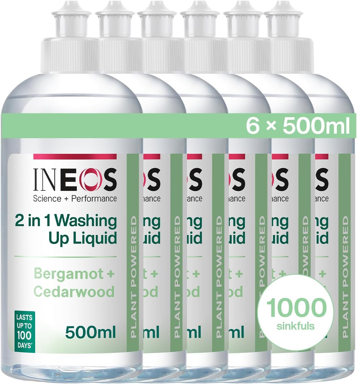 INEOS Next-Gen 2in1 Washing Up Liquid, 3L (500ml x 6), 1000 Sinkfuls, Dishwas...